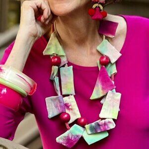 Aritsan Nita Angeletti OOAK Modernist RAINBOW RAVIOLI NECKLACE with BEADS